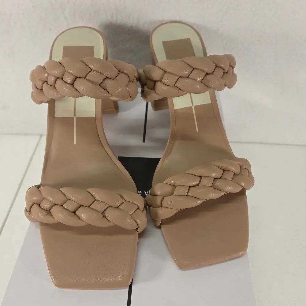 Dolce Vita Paily Braided Vegan Leather Heeled Sandals Stella Cafe Women's 8 NWOT - Picture 2 of 12